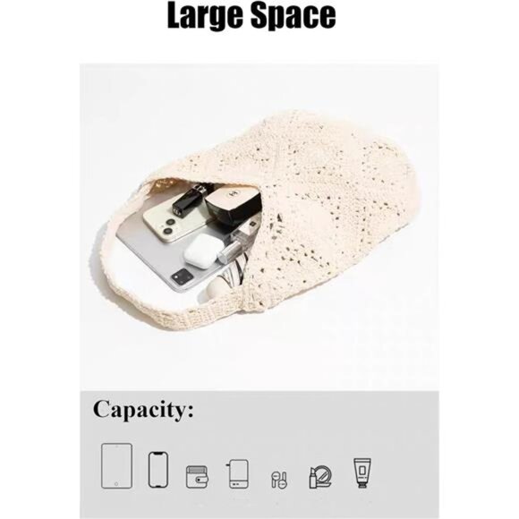 Crochet Beach Bags for Women Beige - Picture 2 of 7